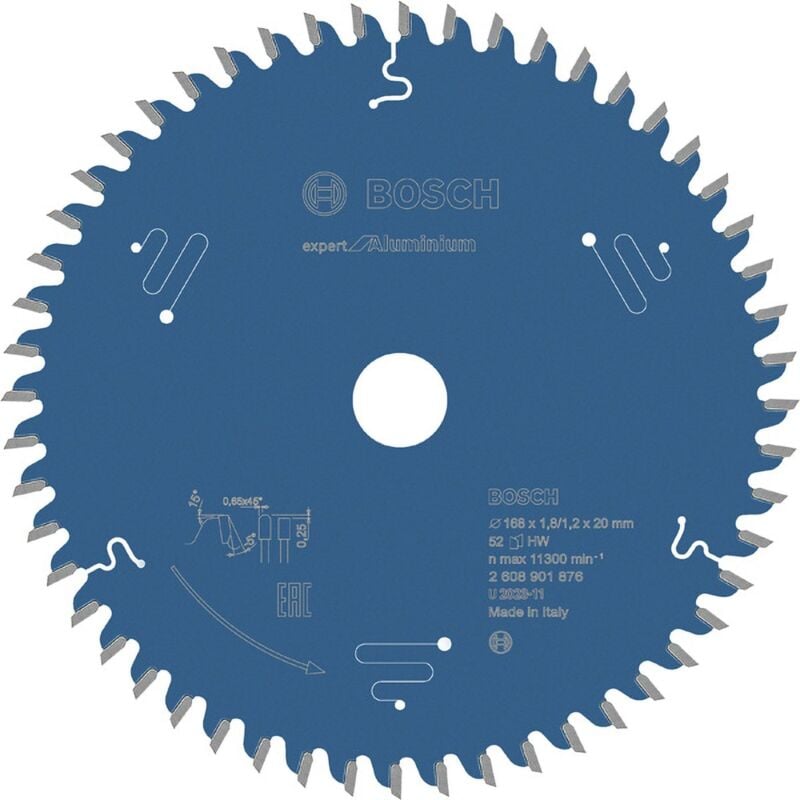 Bosch - Lame de scie circulaire Expert for Aluminium, 168x20x1.8/1.2 mm, 52 dents - 2608901876