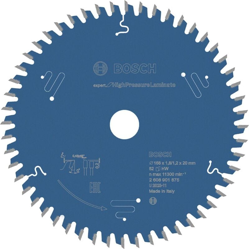 Bosch - Lame de scie circulaire Expert for High Pressure Laminate, 168x20x1.8/1.2 mm, 52 dents - 2608901875