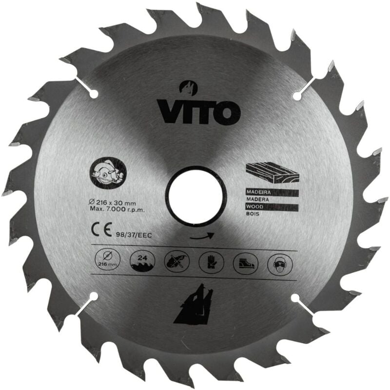 Lame de Scie Circulaire Carbure de Tungstène 216 mm - 24 Dents - Coupe Rapide et Précise Tous Bois VITO
