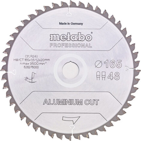 Lame de scie circulaire D165xÉpaisseur 1,2xAlésage 20mm FZ/TR Z. 48 angle de coupe 5 degrés Metabo
