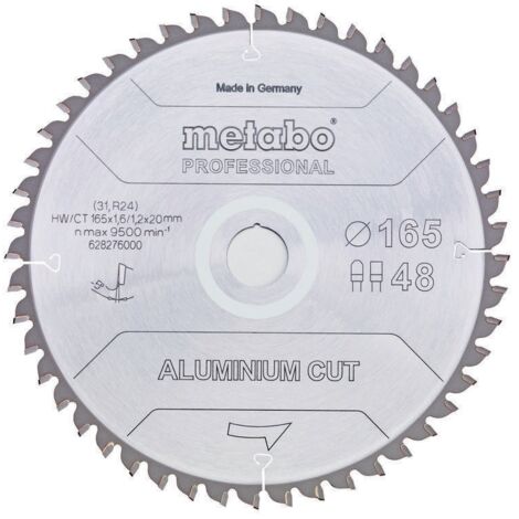 Lame de scie circulaire D165xÉpaisseur 1,2xAlésage 20mm FZ/TR Z. 48 angle de coupe 5 degrés Metabo