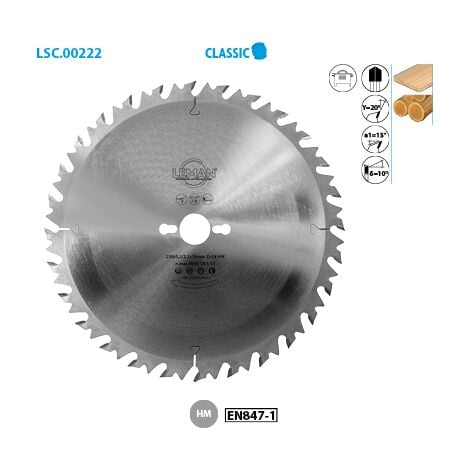 Lame carbure de scie circulaire de débit D. 250 x Al. 30 mm. x 24 dents alt. anti-recul à bois - 222.250.3024 - Leman - 24