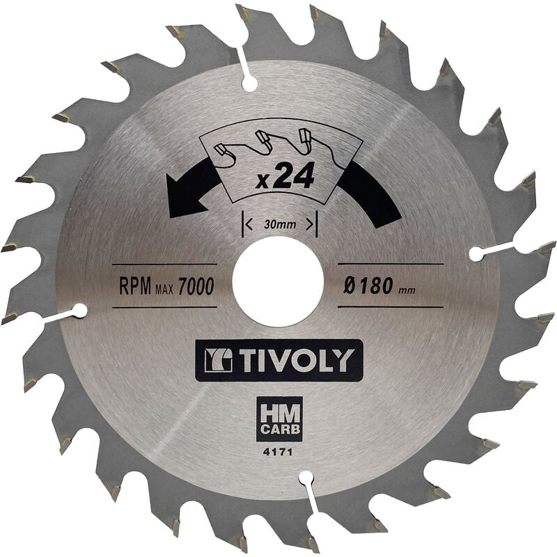 Tivoly - Lame de Scie Circulaire • Ø180mm • 24 Dents en Carbure • Débit Important • Pour Scie Portative • Pour Découpe du Bois • Pour Découpe du