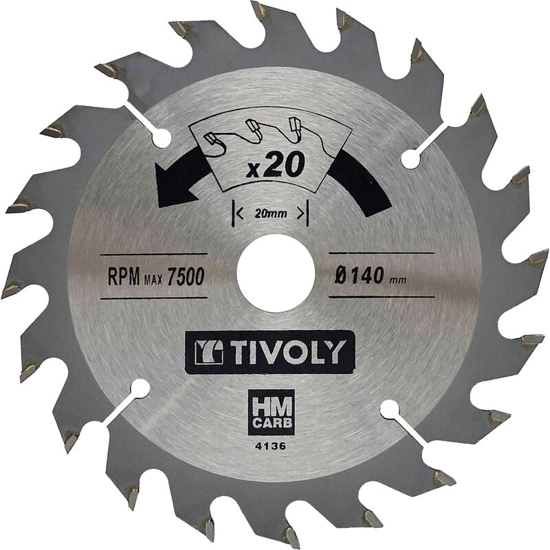 Lame de Scie Circulaire • Ø140mm • 20 Dents en Carbure • Pour Scie Portative • Pour Découpe du Bois • Pour Découpe du Plâtre - Tivoly
