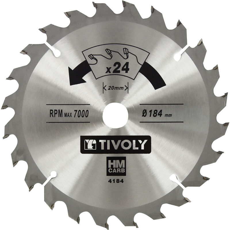 Tivoly - Lame de Scie Circulaire • Ø184mm • 24 Dents en Carbure • Sciage Rapide • Pour Scie Portative • Pour Découpe du Bois • Pour Découpe du Plâtre