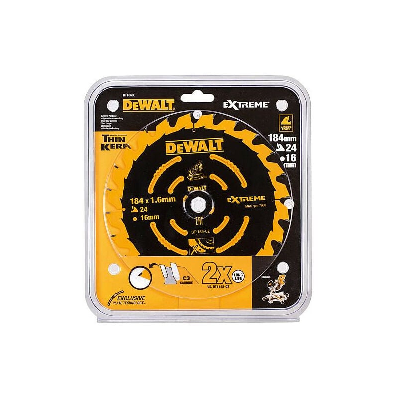 Dewalt - Lame de scie circulaire Extreme special d : 184x16x1,6mm avec 24 dents