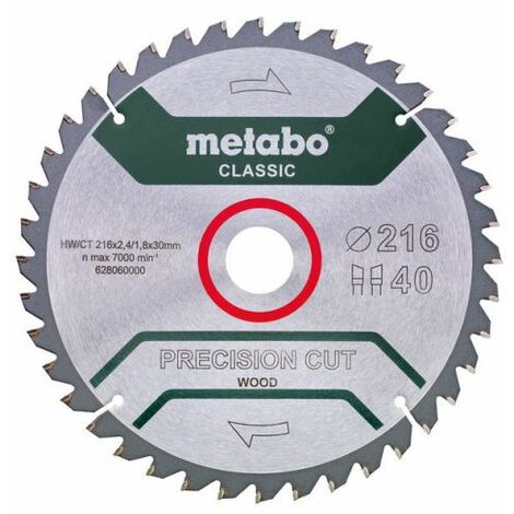 Lame de scie circulaire, en bois classique ⌀216mm, Dents 40, ⌀intérieur 30mm, Largeur 2,4mm