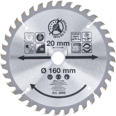 Lame de scie circulaire en métal dur Ø 160 x 20 x 2,4 mm 36 dents BGS Do it yourself