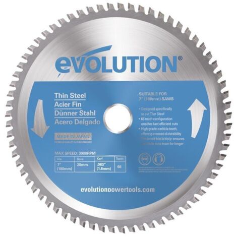 Lame de scie circulaire Evolution TCT en acier fin 180 mm / 68 dents pour scies circulaires