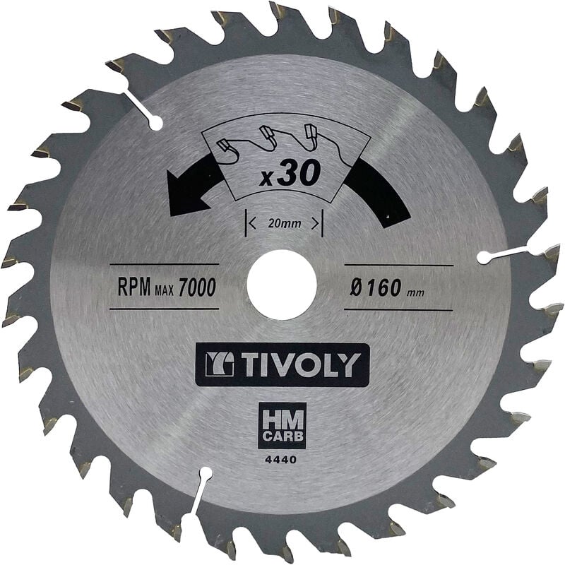 Lame de Scie Circulaire • Ø160mm • 30 Dents en Carbure • Pour Découpe du Bois Dur • Pour Découpe du Bois Stratifié - Tivoly