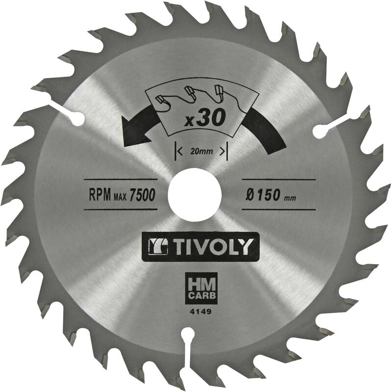 Lame de Scie Circulaire • Ø150mm • 30 Dents en Carbure • Pour Scie Portative • Pour Découpe de Bois Durs - Tivoly