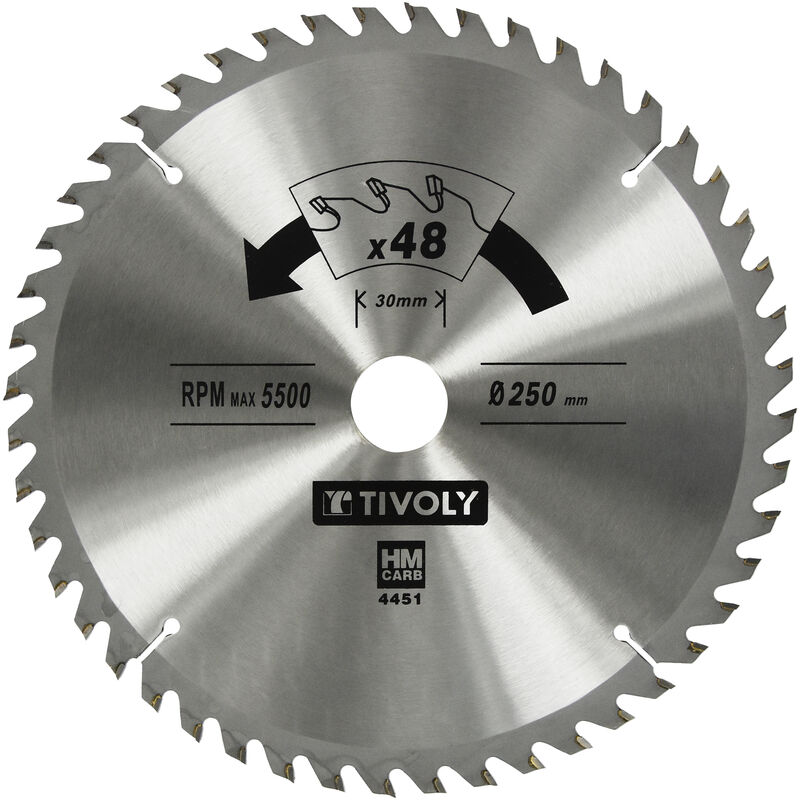 Tivoly - Lame de Scie Circulaire • Ø250mm • 48 Dents en Carbure • Excellente Finition • Pour Scie Portative • Pour Découpe du Bois