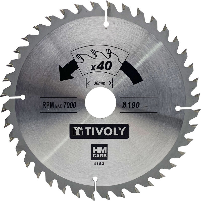 Lame de Scie Circulaire • Ø190mm • 40 Dents en Carbure • Pour Découpe du Bois Dur • Pour Découpe du Bois Stratifié - Tivoly