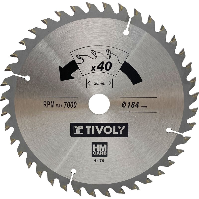 Lame de Scie Circulaire • Ø184mm • 40 Dents en Carbure • Pour Découpe du Bois Dur • Pour Découpe du Bois Stratifié - Tivoly