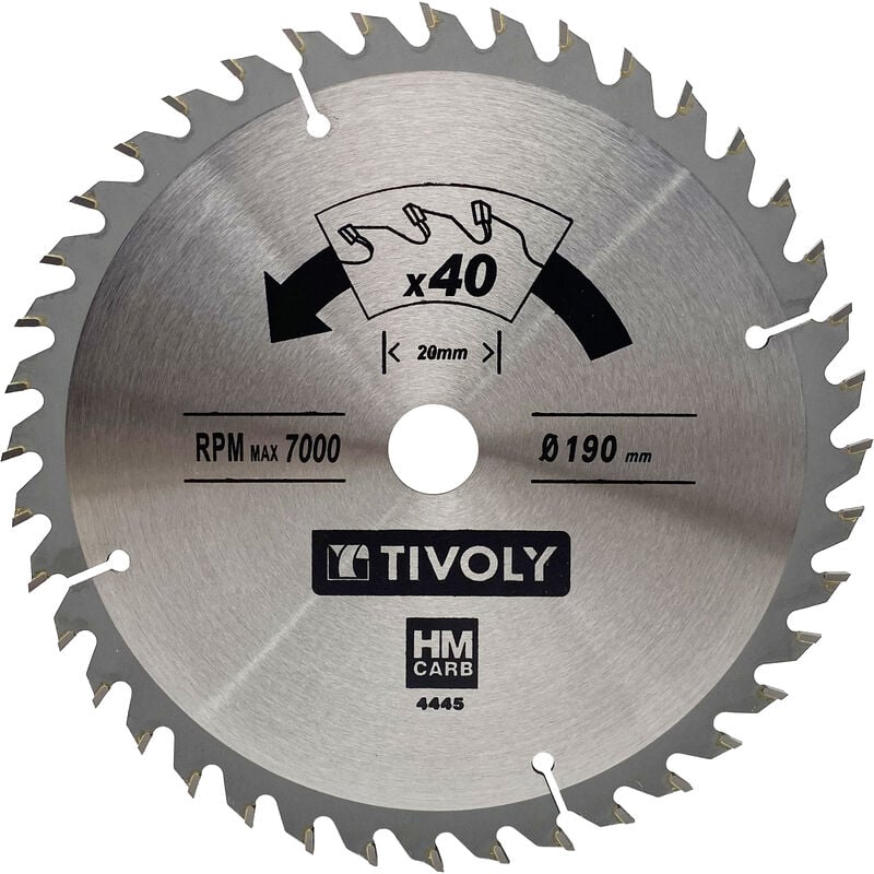 Tivoly - Lame de Scie Circulaire • Ø190mm • 40 Dents en Carbure • Excellente Finition • Pour Découpe du Bois Dur • Pour Découpe du Bois Stratifié