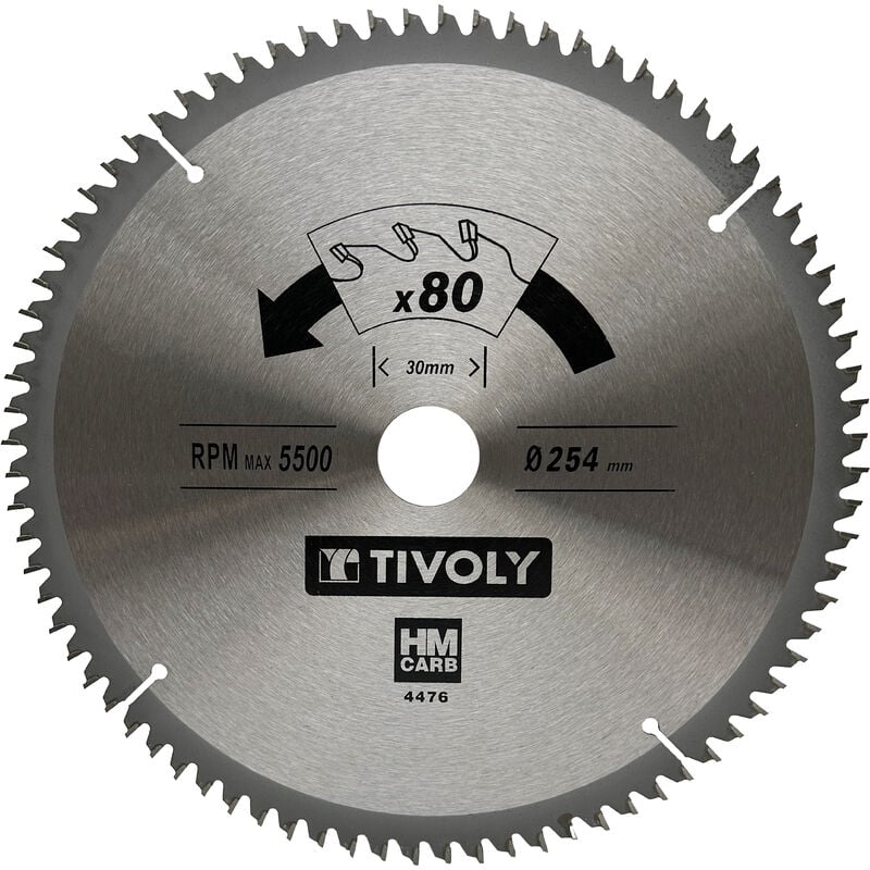 Tivoly • Lame de Scie Circulaire • Ø254mm • 80 Dents en Carbure • Pour Découpe du Bois Dur • Pour Découpe du Bois Stratifié