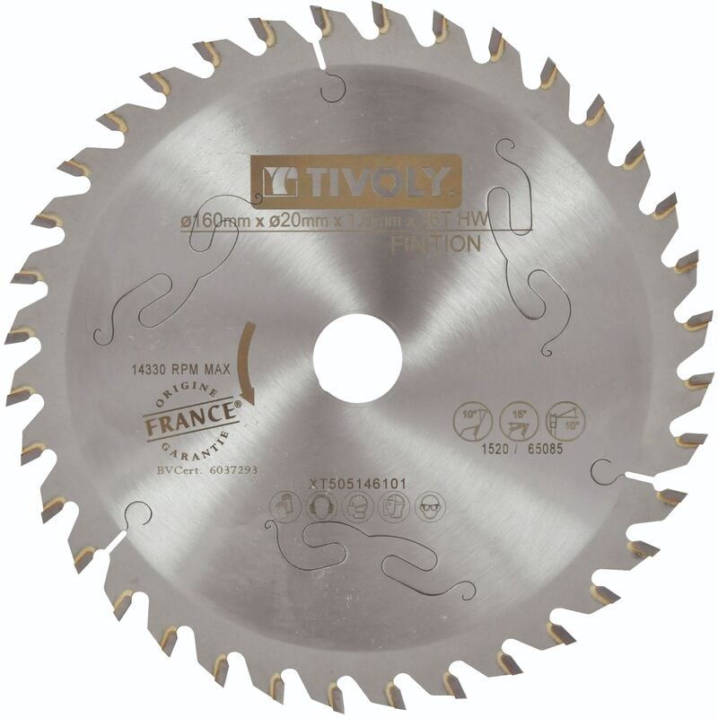 Tivoly - Lame de Scie Circulaire • Ø160mm • 36 Dents en Carbure • Excellente Finition • Pour Scie Portative • Pour Découpe du Bois