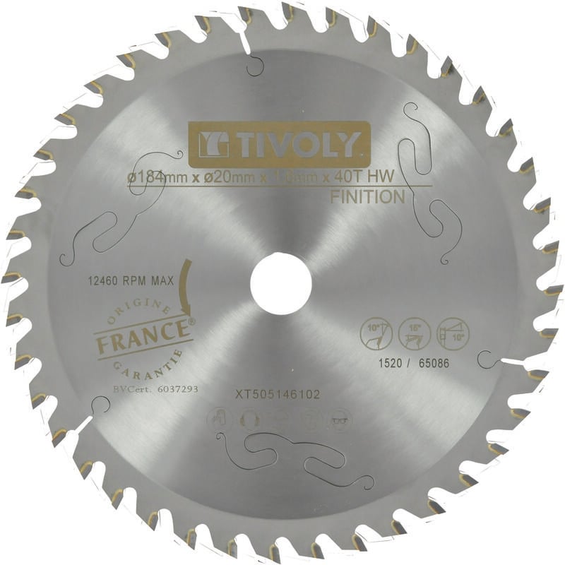Tivoly - Lame de Scie Circulaire • Ø184mm • 40 Dents en Carbure • Excellente Finition • Pour Scie Portative • Pour Découpe du Bois