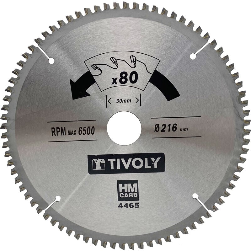Lame de Scie Circulaire • Ø216mm • 80 Dents en Carbure • Excellente Finition • Pour Scie Portative • Pour Découpe Multi-Matériaux - Tivoly
