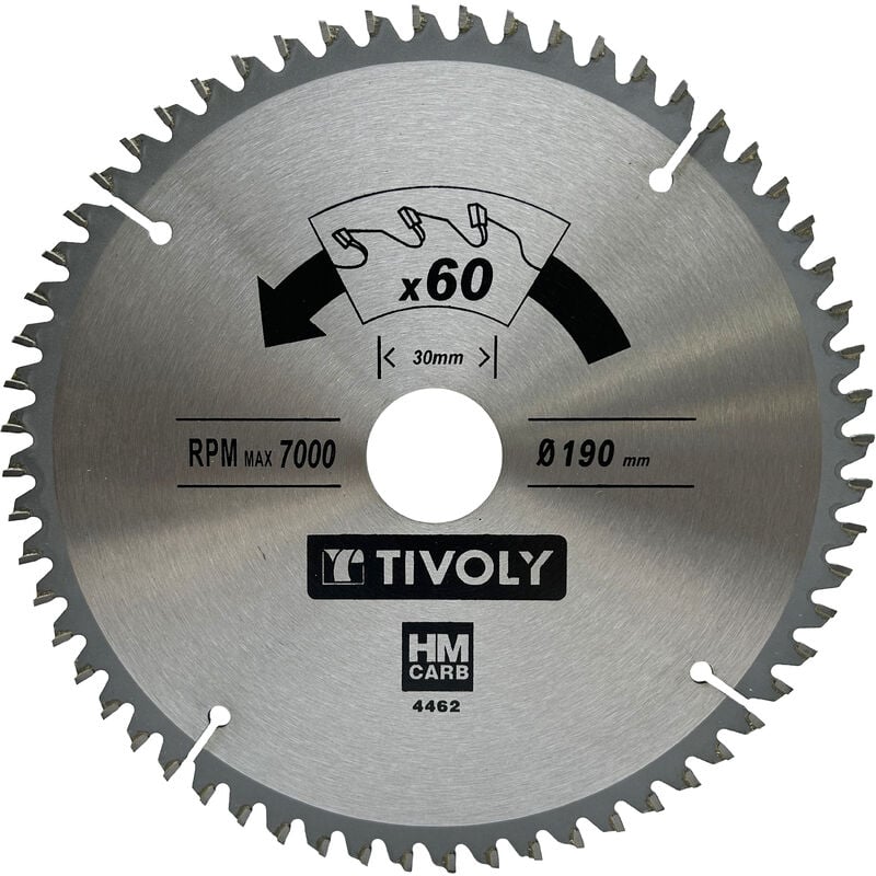 Tivoly - Lame de Scie Circulaire • Ø190mm • 60 Dents en Carbure • Excellente Finition • Pour Découpe Multi-Matériaux