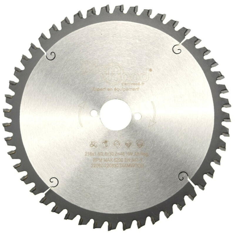Diamwood - Lame de scie circulaire hm universelle d. 216 x Al. 30 x ép. 2,8/1,8 mm x Z48 Alt Nég pour bois