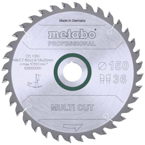 Lame de scie circulaire HW/CT 150 x 20 x 2,4/1,6, nombre de dents 36, affûtage en biseau alterné, angle d'attaque 10° metabo