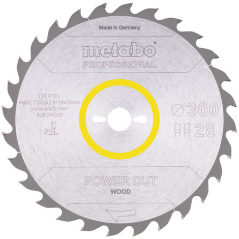 Lame de scie circulaire HW/CT 300 x 30 x 2,8/1,8, nombre de dents 28, affûtage en biseau alterné, angle d'attaque 15° metabo