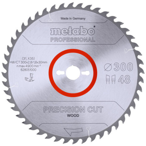 Lame de scie circulaire HW/CT 300 x 30 x 2,8/1,8, nombre de dents 48, affûtage en biseau alterné, angle d'attaque 15° metabo