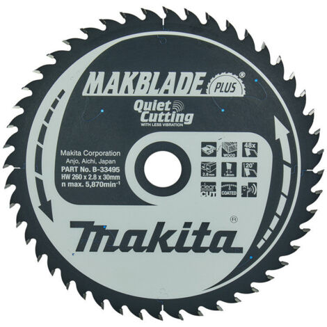 Lame de scie circulaire MAKITA B-33495, Makblade+ T.C.T, 260 x 30 mm, 48 dents, pour bois