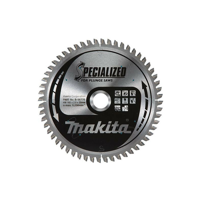 Makita - Lame de scie circulaire Diam. 165 x 2,0 x 20 mm en bois et aluminium