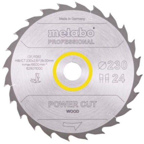 Lame de scie circulaire METABO Pro Power Cut Wood 628011000 - HW/CT - 230x30mm - 24WZ - 20°