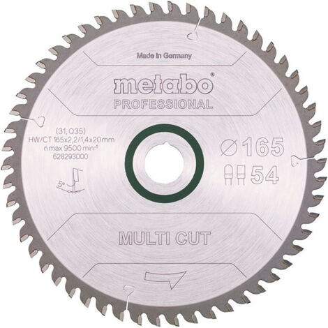Lame de scie circulaire multi coupe professionnelle D165x2.2/1.4xB20mm Z.54 FZ/TZ 5Grad neg