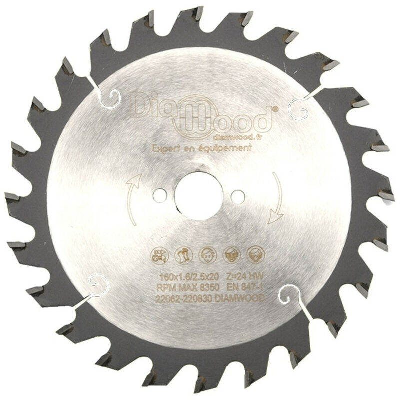 Diamwood - Lame de scie circulaire portative hm débit d. 160 x Al. 20 x ép. 2,5/1,6 mm x Z24 Alt pour bois