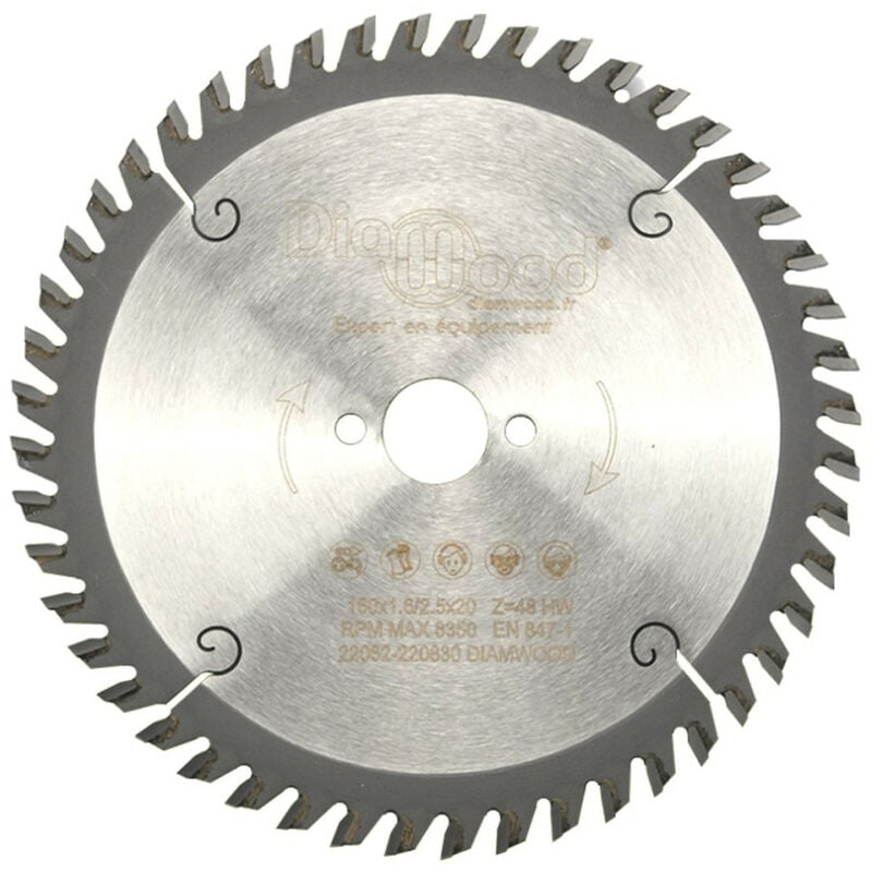 Diamwood - Lame de scie circulaire portative hm universelle d. 160 x Al. 20 x ép. 2,5/1,6 mm x Z48 Alt pour bois