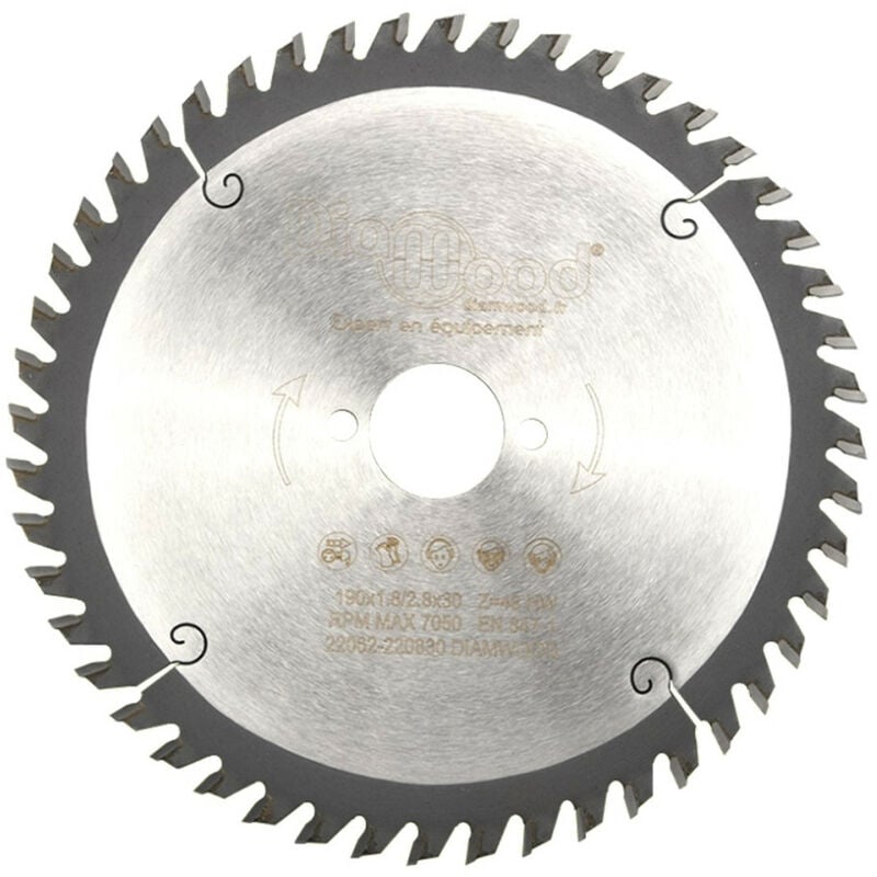 Lame de scie circulaire portative hm universelle d. 190 x Al. 30 x ép. 2,8/1,8 mm x Z48 Alt pour bois Diamwood