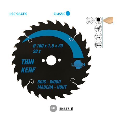 Lame de scie circulaire pour machine sans fil Classic ø 160 Alésage 20 Ep. 1,6/1mm