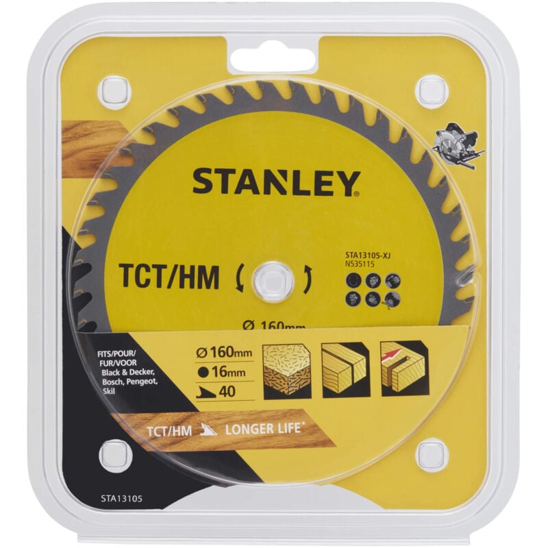 Stanley - Feuille tct. ø 160x16 mm. 40 dents positives atb STA13105-XJ
