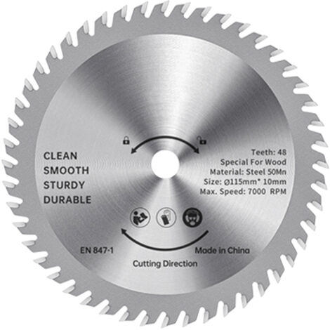 Lame de scie circulaire TCT - 115 mm - Coupe-bois - Acier allié - 48 dents - Scie prête à l'emploi - Pour le travail du bois - Coupe lisse - 32 mm - Mandrin