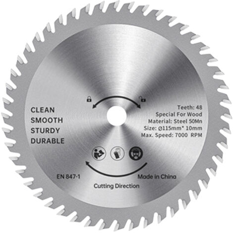 Lame de scie circulaire TCT - 115 mm - Coupe-bois - Acier allié - 48 dents - Scie prête à l'emploi - Pour le travail du bois - Coupe lisse - 32 mm - Mandrin