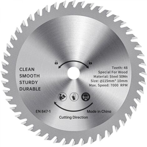 Lame de scie circulaire TCT - 115 mm - Coupe-bois - Acier allié - 48 dents - Scie prête à l'emploi - Pour le travail du bois - Coupe lisse - 32 mm - Mandrin