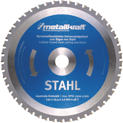 Lame de scie circulaire TCT pour acier dia. 230x2x25,4 mm 48 dents en carbure qualité japonaise Metallkraft TCT230T48ST