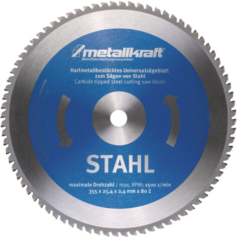 Lame de scie circulaire TCT pour inox dia. 355x2,4x25,4 mm 90 dents en carbure qualité japonaise Metallkraft TCT355T90IN