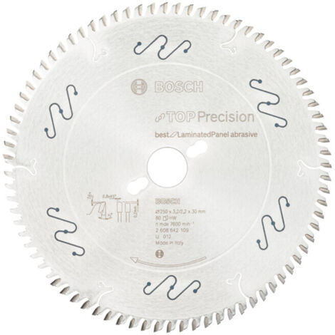Lame de scie circulaire Top Precision Best for Laminated Panel Abrasive Bosch 250x30x3,2 mm, 80 - 2608642109