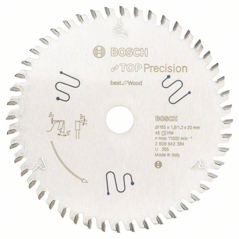 Bosch Accessories Top Precision 2608642384 Lame de scie circulaire 165 x 20 x 1.8 mm Nombre de dents: 48 1 pc(s)