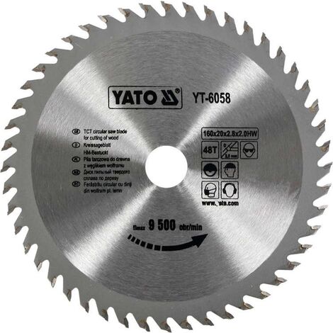 Lame de scie circulaire YATO Ø160 mm - 48 T - diamètre intérieur 20 mm