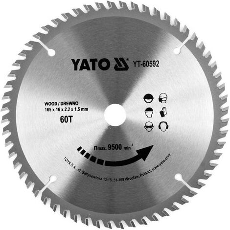 Lame de scie circulaire Yato Ø 165 mm - 60 T - Diamètre intérieur 16 mm