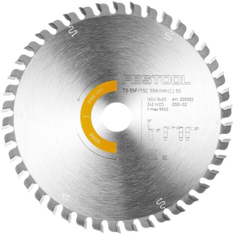 Lame de scie denture fine pour bois FESTOOL HW 160x1,8x20 WD42 - 205553