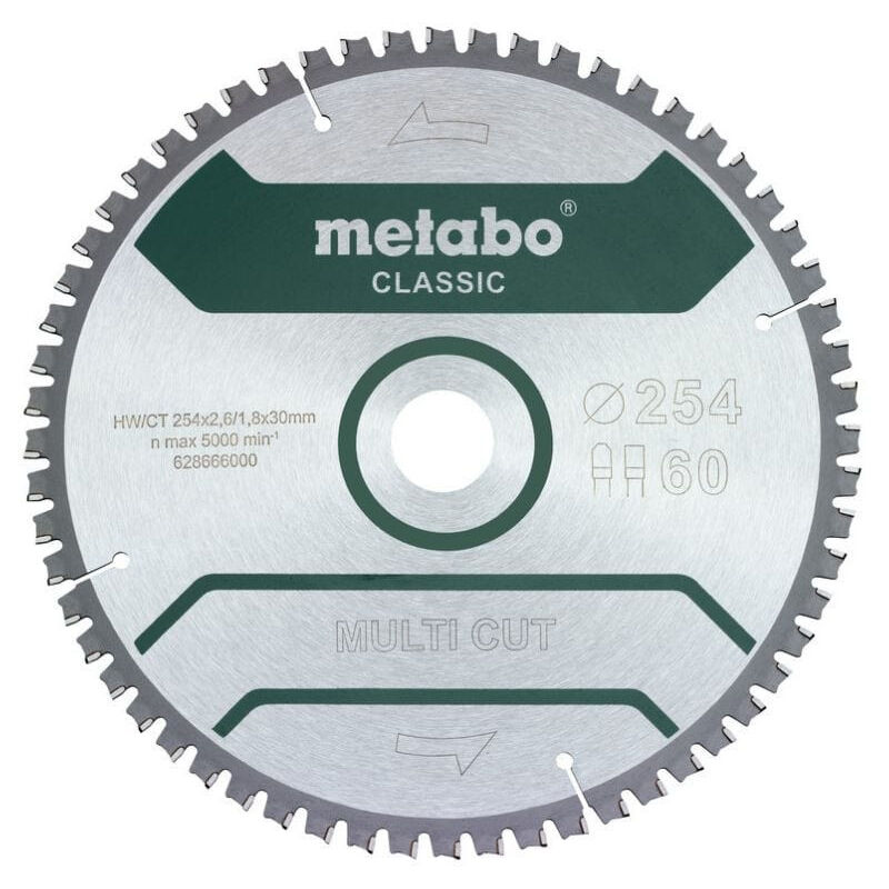 Metabo MULTI CUT CLASSIC 628285000 Lame de scie circulaire 254 x 30 x 1.8 mm Nombre de dents: 60 1 pc(s)