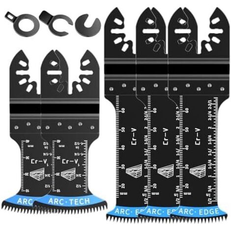 Lame de Scie Oscillante à Dents Arquées,  5 pièces Accessoires Lames d'Outil Multifonction pour Plastique, Bois, Métal, Compatible avec Fein Dewalt Makita Black&Decker Bosch -