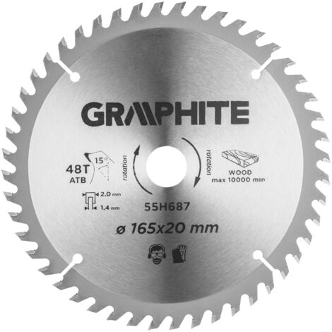 Lame de scie plongeante en carbure, 165 x 1,4 x 2,0 x 20 mm, 48 dents